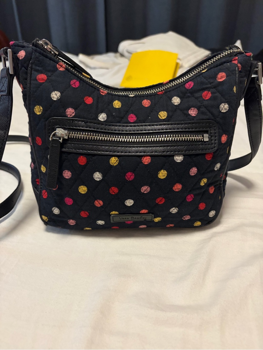 Vera Bradley Black Quilted Crossbody with Multicolor Polka Dots